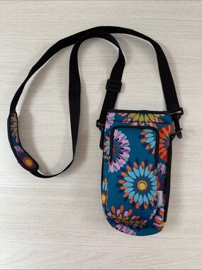 evergreen Teal Floral Neoprene Water Bottle Phone Pouch EUC